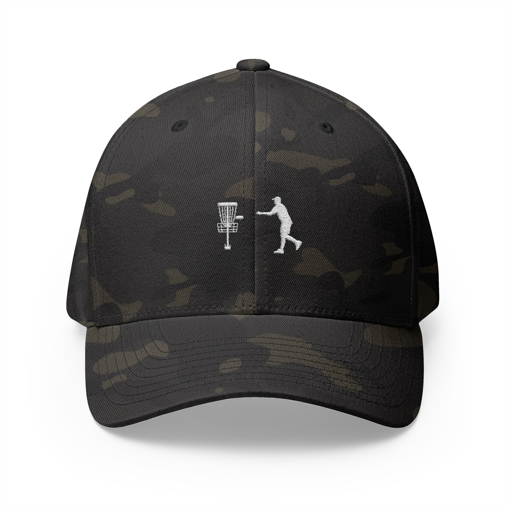 Custom embroidered camo disc golf hat by Disc Golf Armor