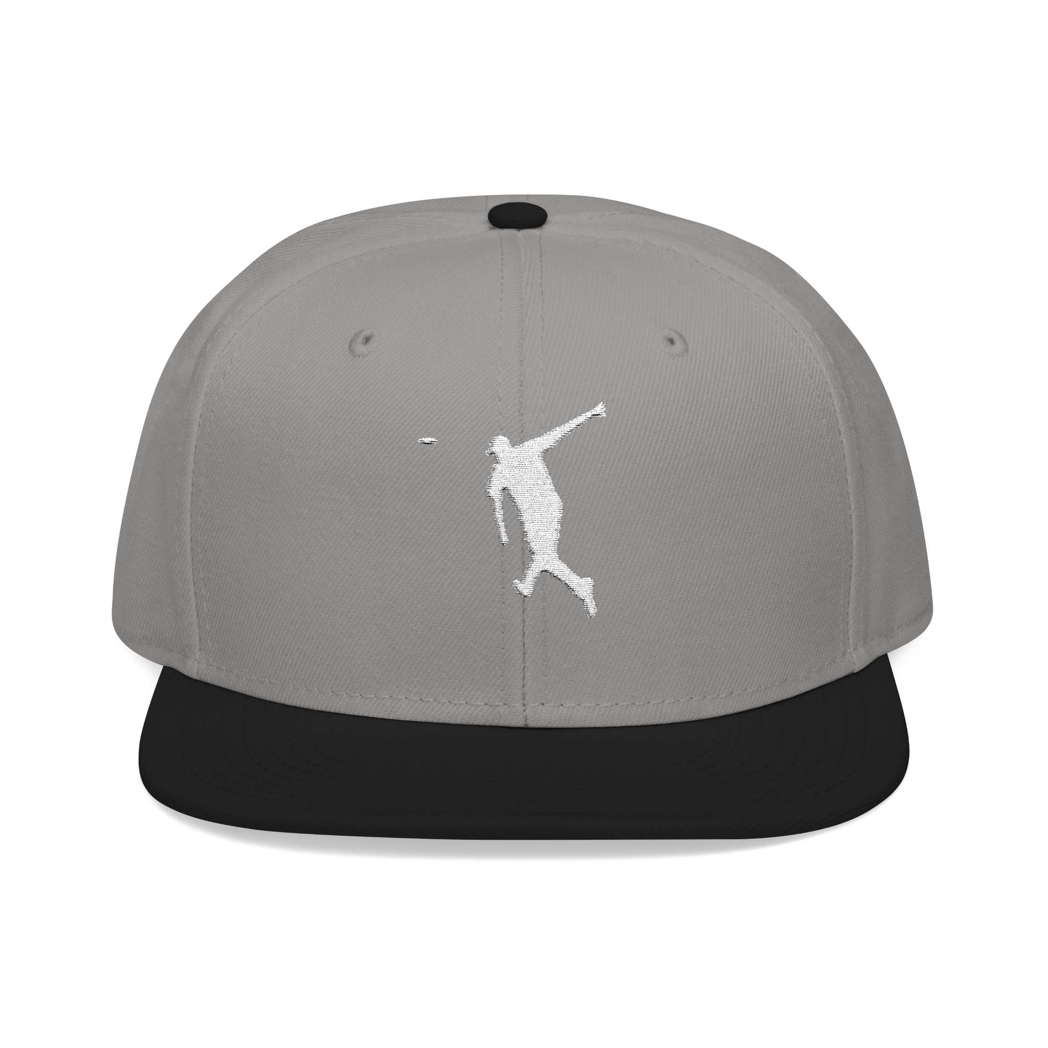 Embroidered disc golf backhand snapback hat with minimalist backhand design