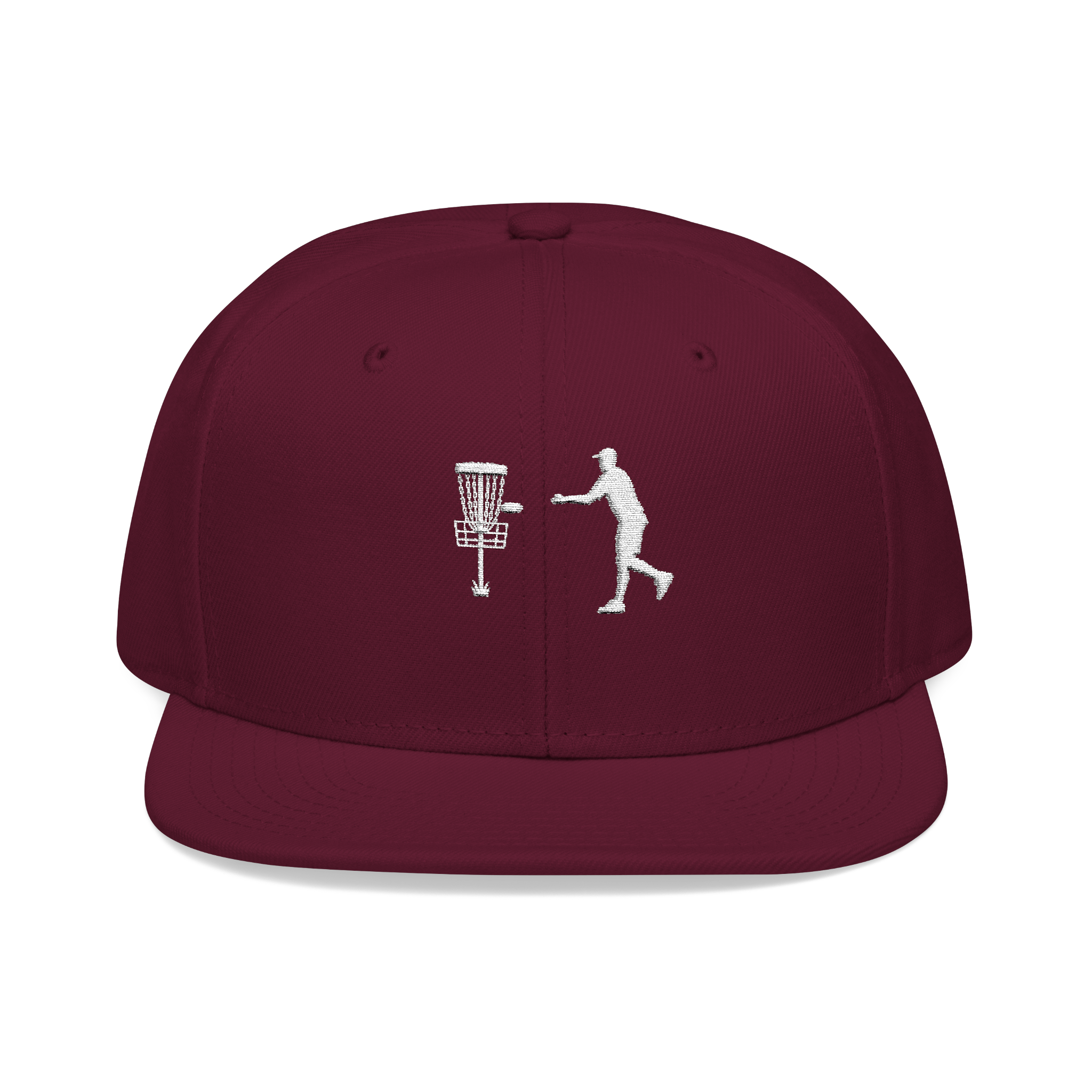 Embroidered disc golf putting snapback hat with minimalist putting design