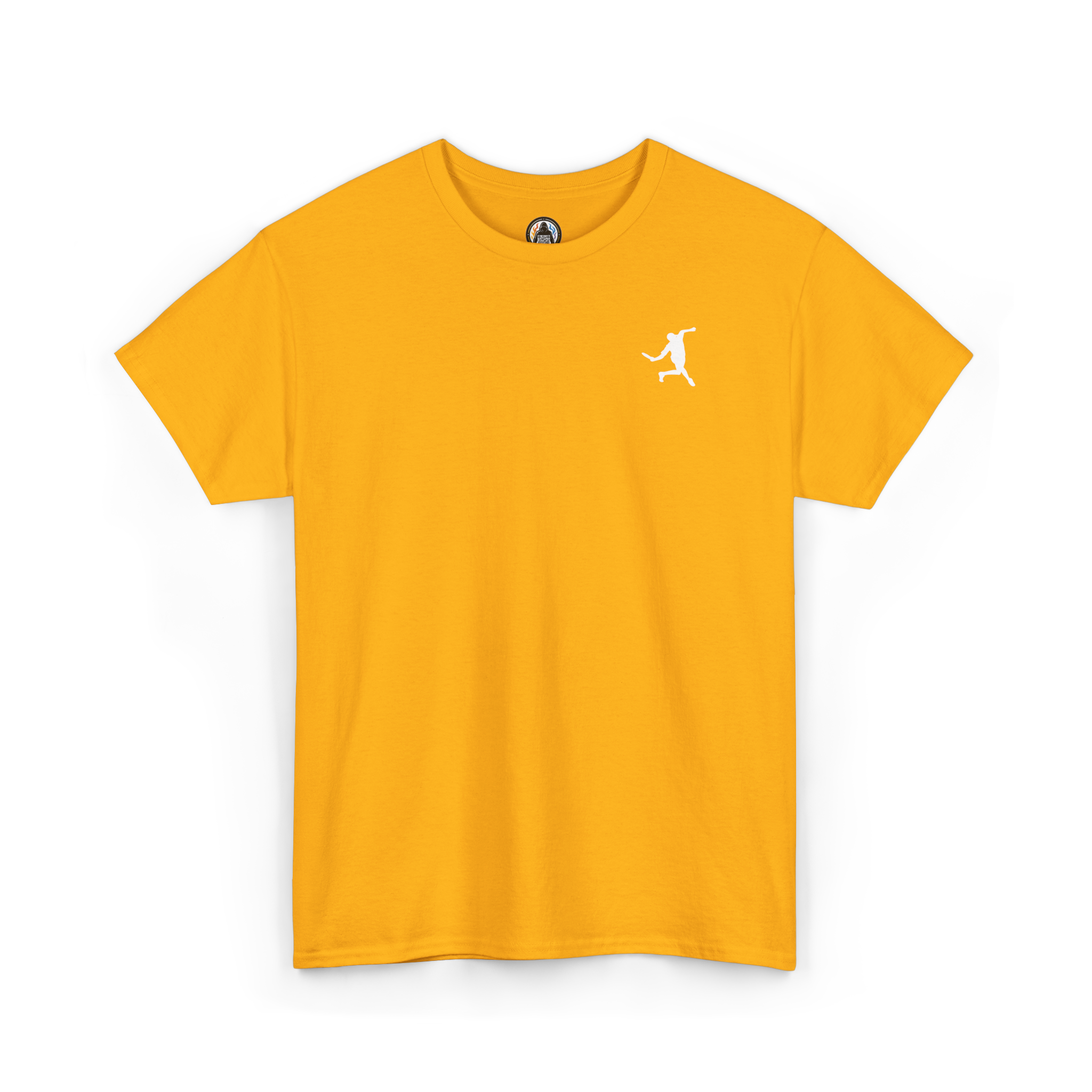 gold embroidered disc golf basket T-shirt