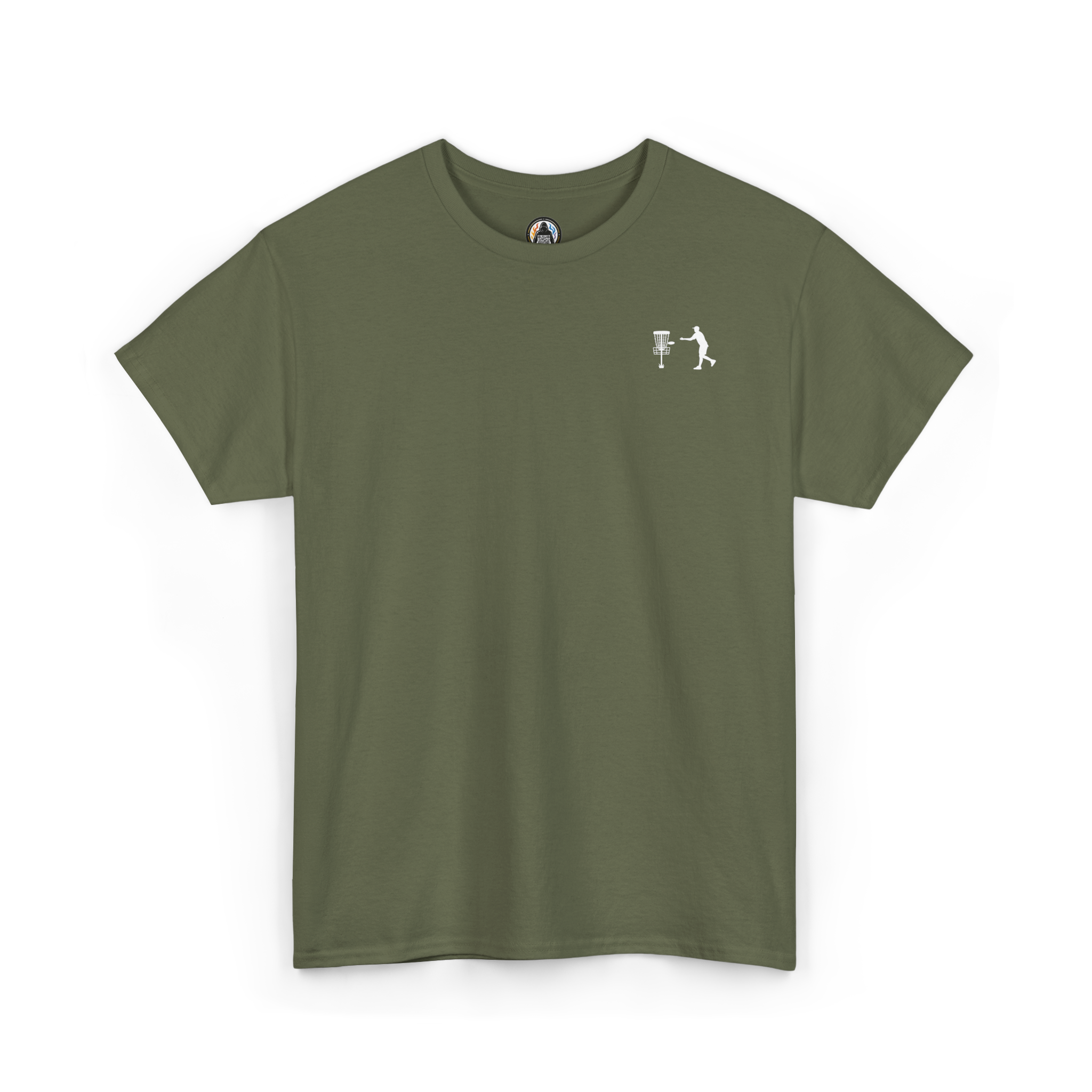 military green embroidered disc golf basket T-shirt