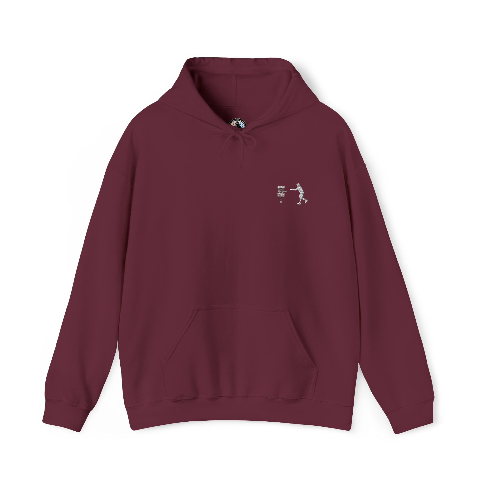 Embroidered disc golf putting hoodie with personalized name and PDGA number option