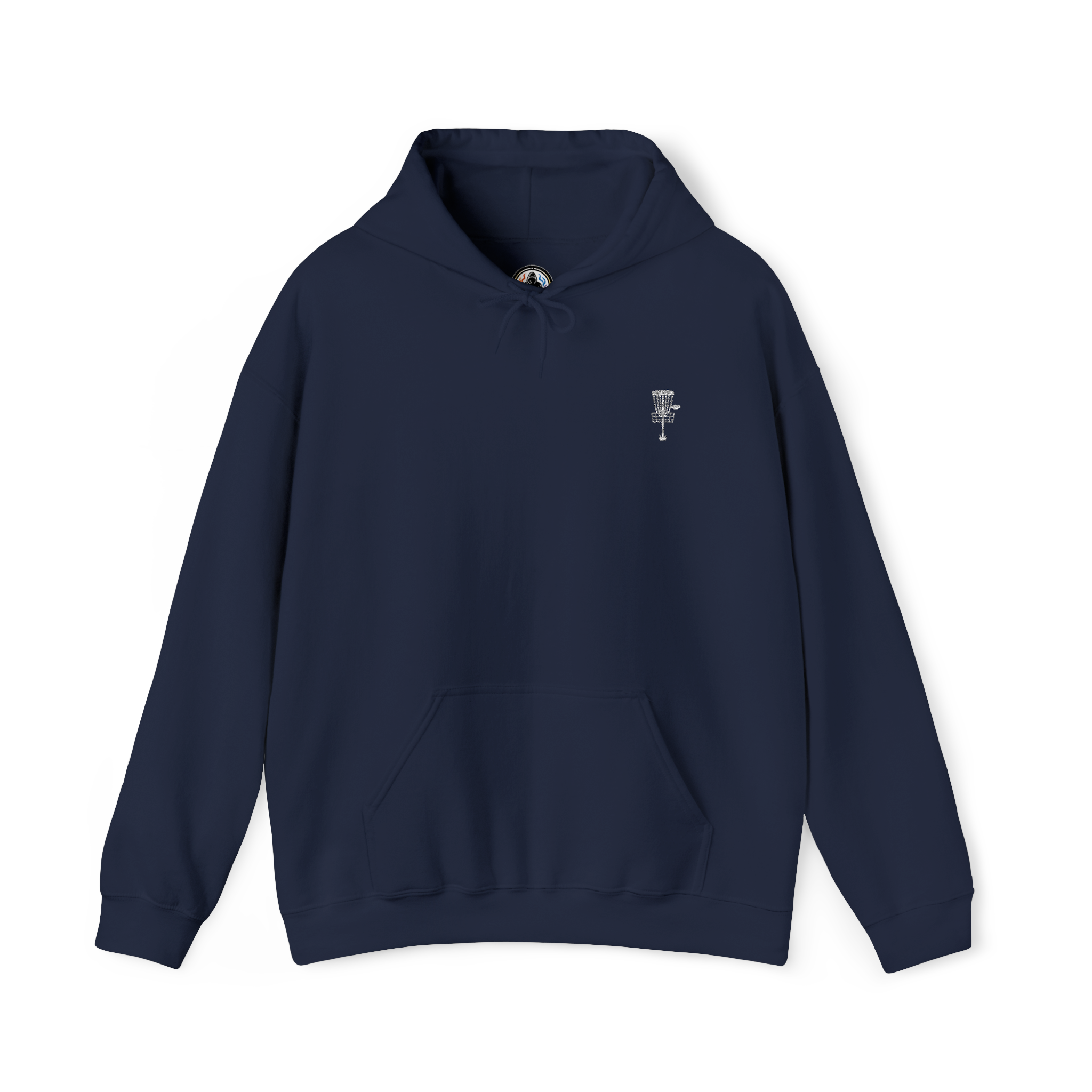 Embroidered disc golf basket hoodie with personalized name and PDGA number option