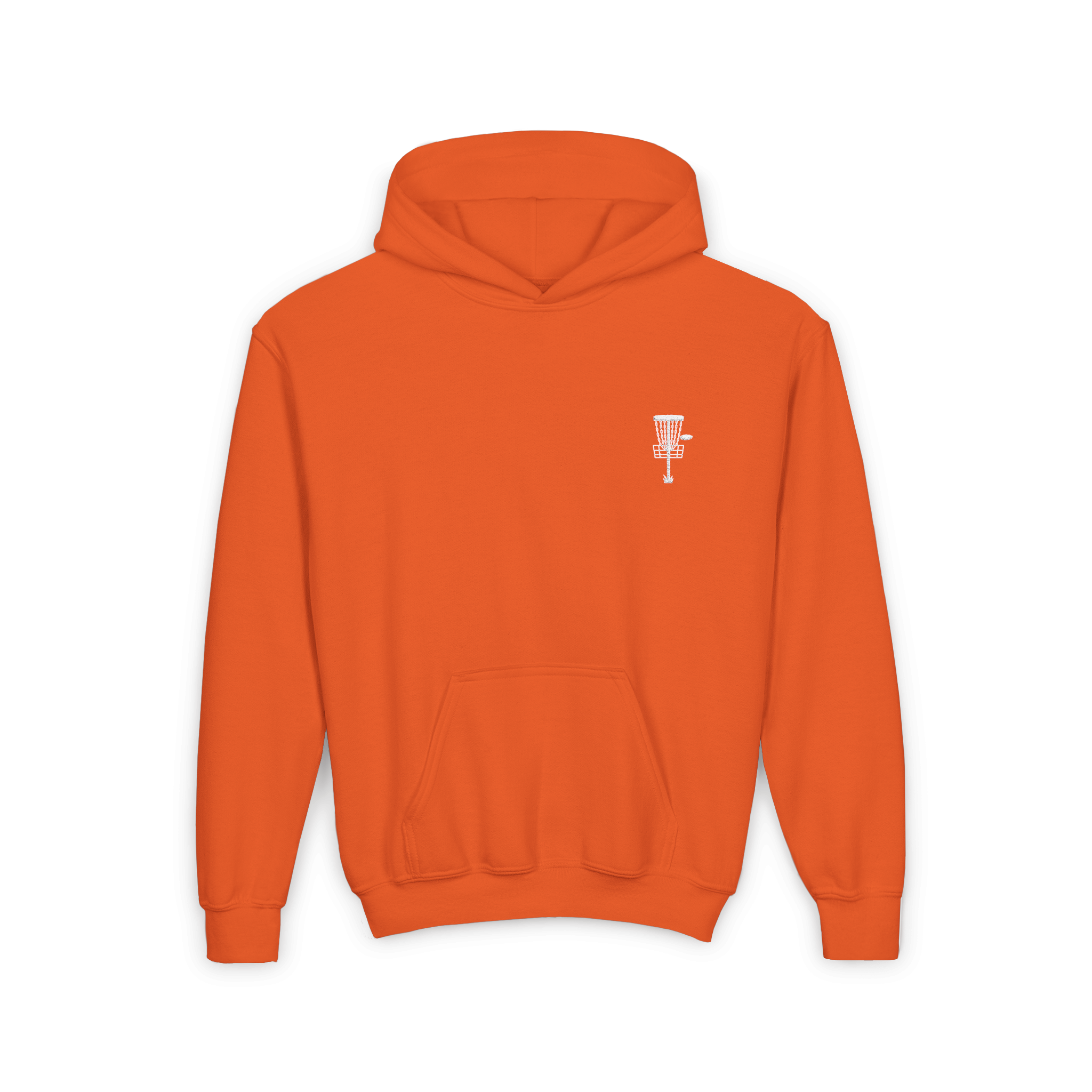 orange embroidered disc golf basket youth hoodie