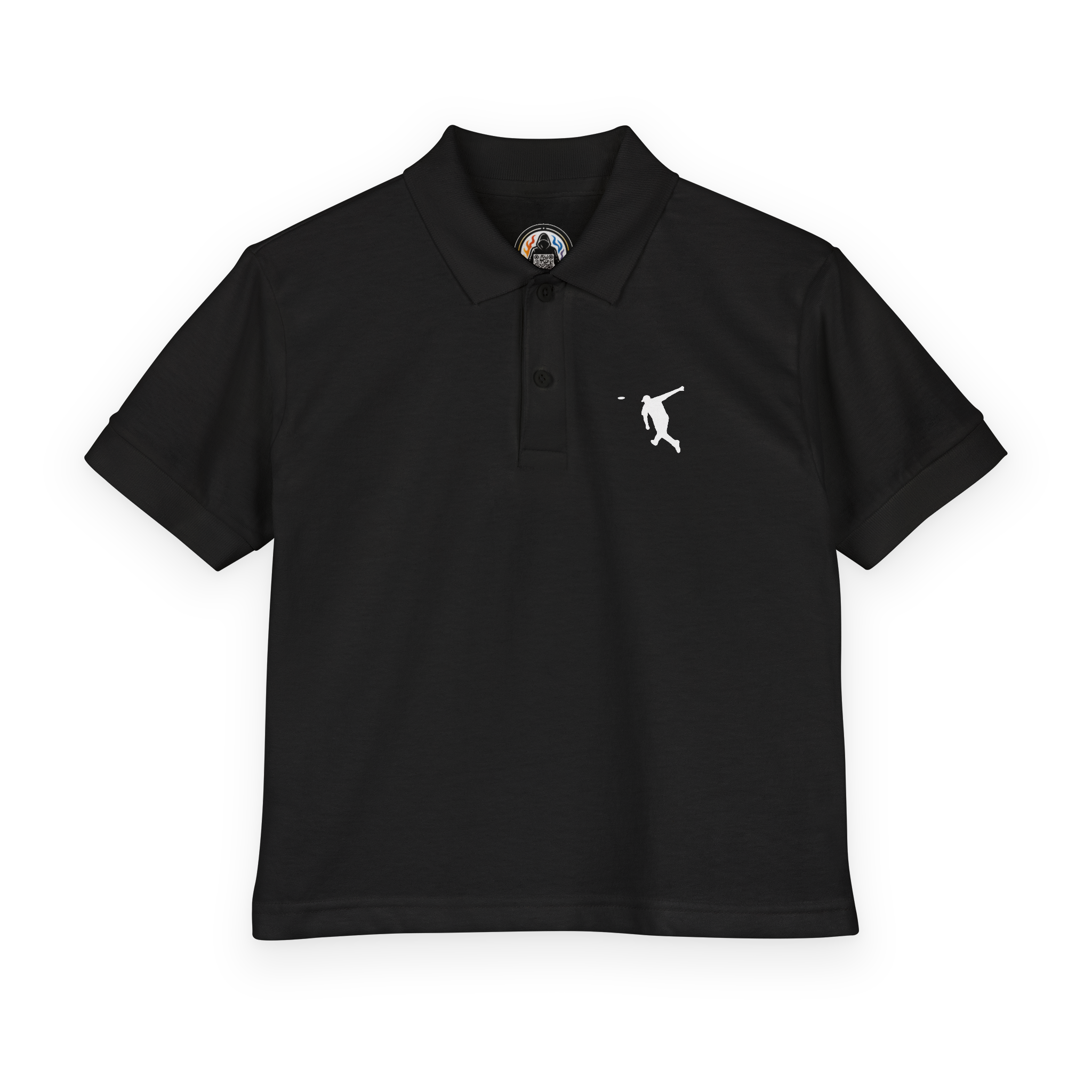 black disc golf backhand youth polo