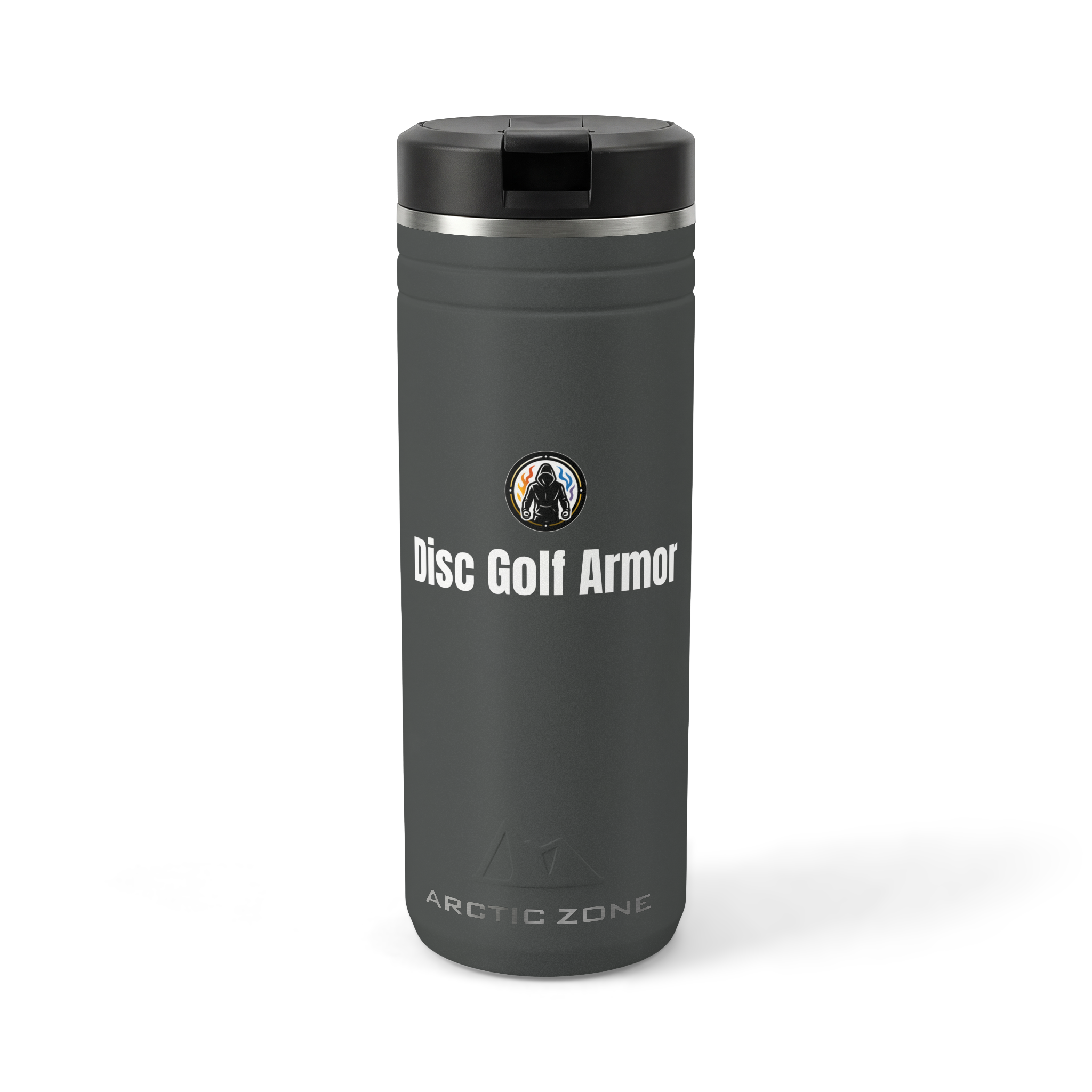 Disc Golf Armor 24 oz insulated stainless steel disc golf tumbler with flip-up straw