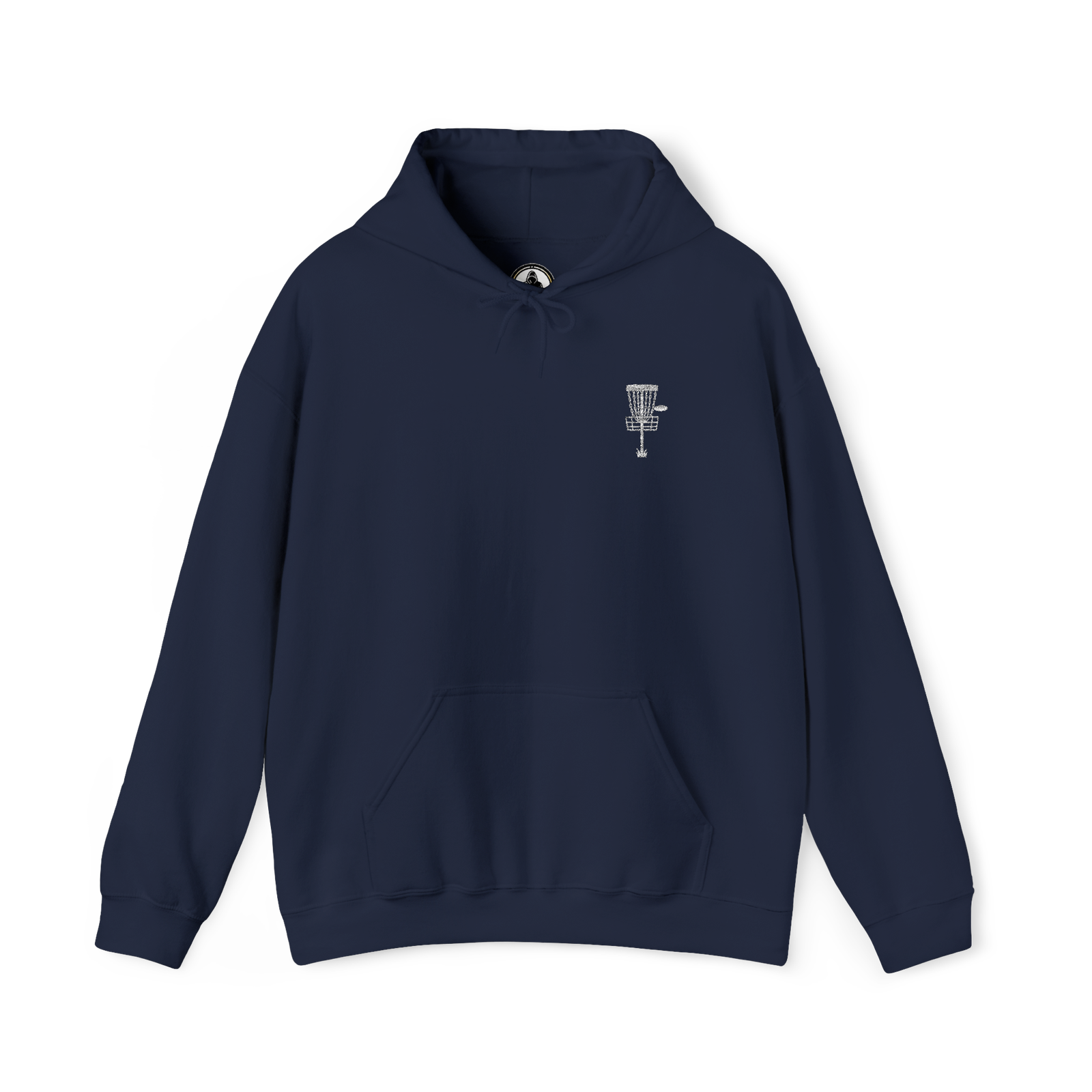 navy embroidered disc golf basket hoodie